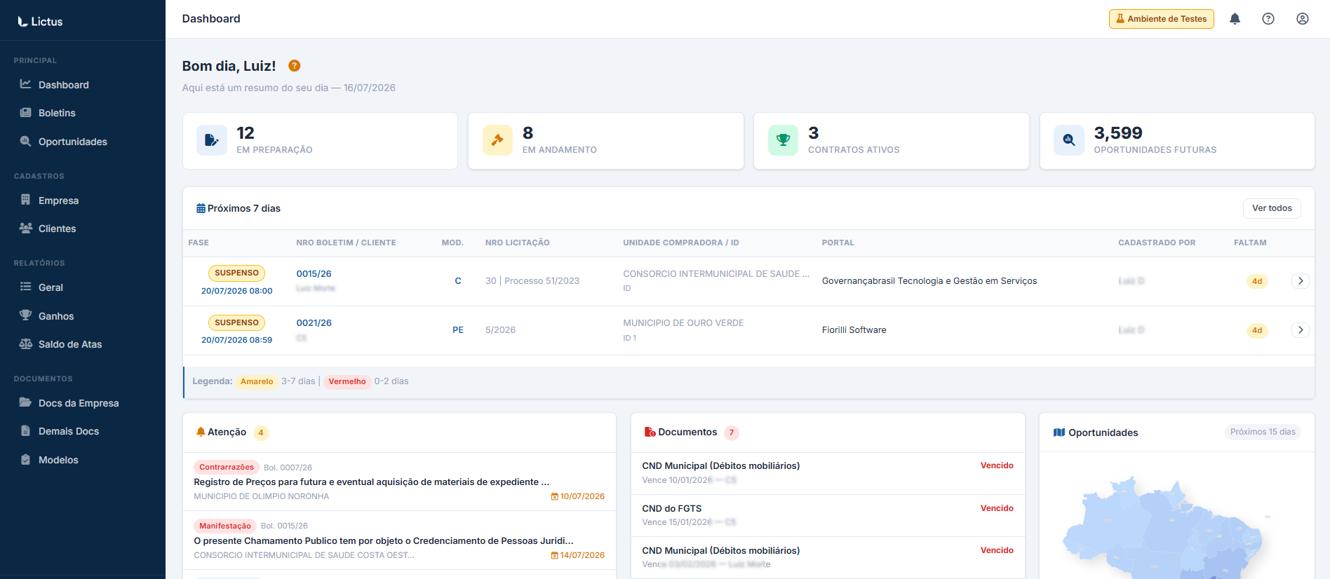 Dashboard do Lictus